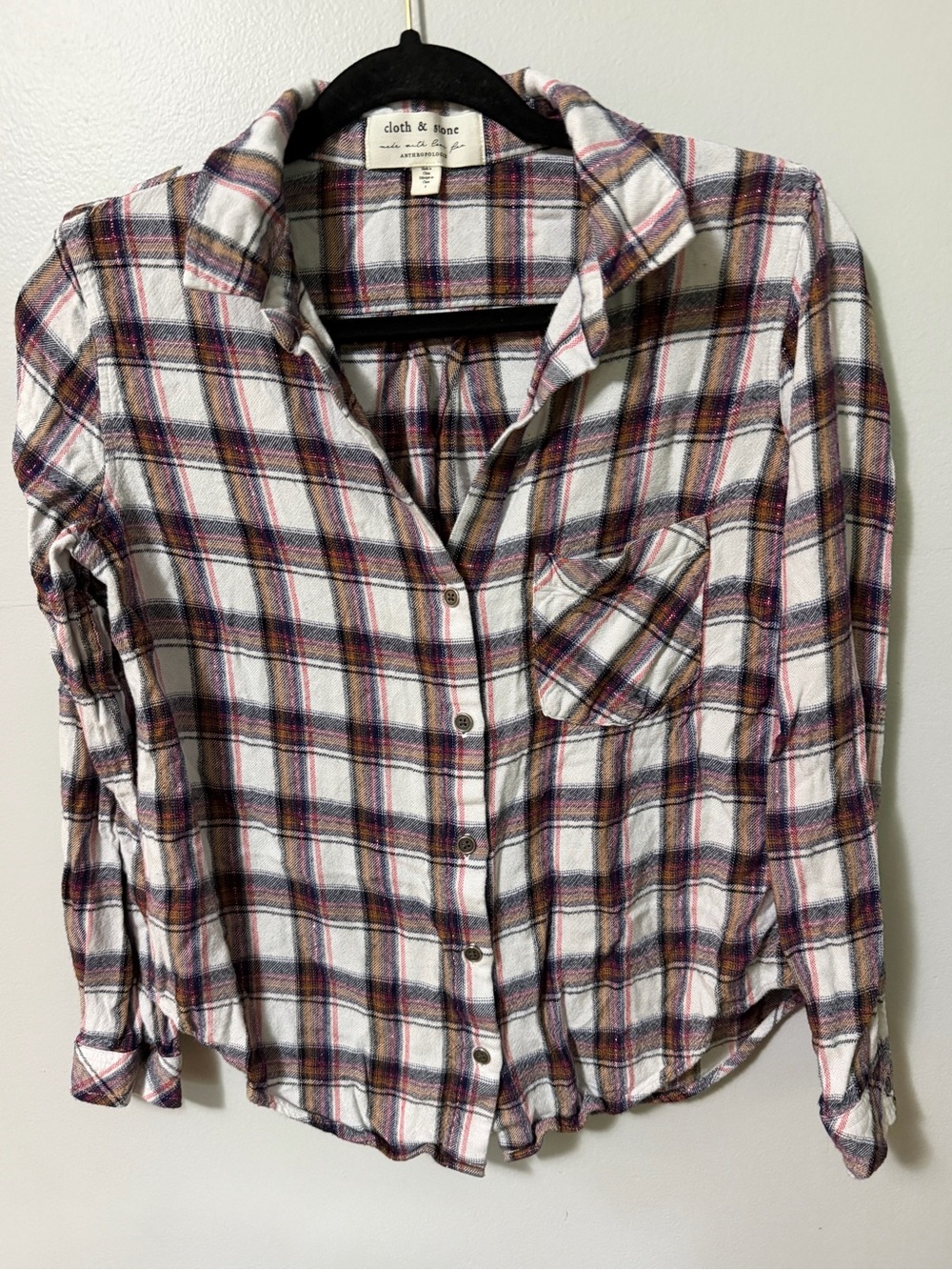 Cloth & Stone Anthropologie Plaid Button Front Flannel Shirt Small
